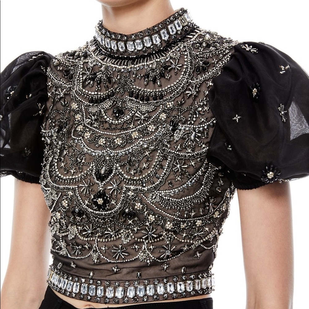 ALICE + OLIVIA OLINDA Mock Neck Crop Top